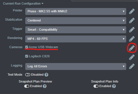 Edit your USB camera profile