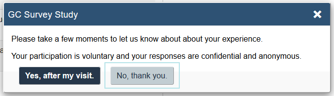 Image showing a the text for a Survey popup 'No' button