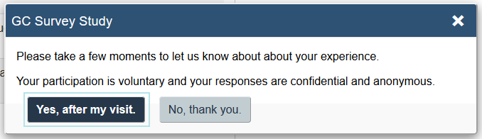 Image showing the text for a Survey popup 'Yes' button