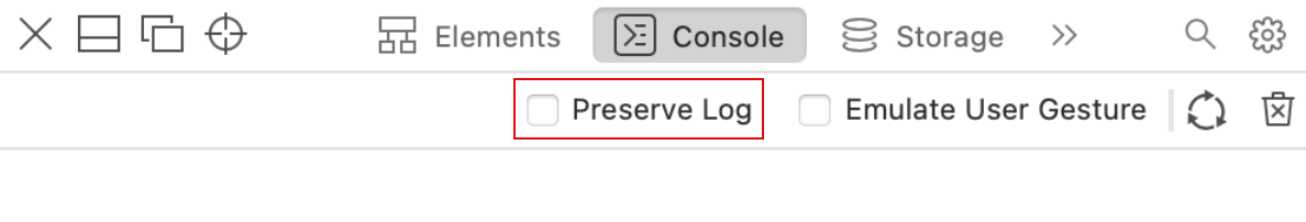 Image montrant les étapes pour activer «Preserve Log » en Safari - Outils de développement Web - Console