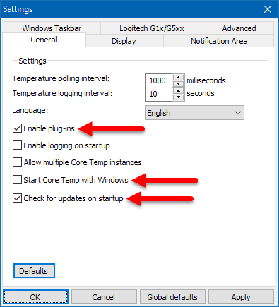 CoreTemp Settings