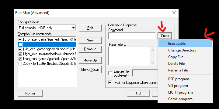 This image illustrates where one can select the setting "executable"