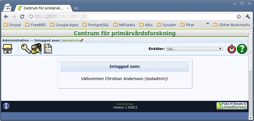 Inloggad i Citrus. Den röda ikonen uppe till höger används för att logga ut.