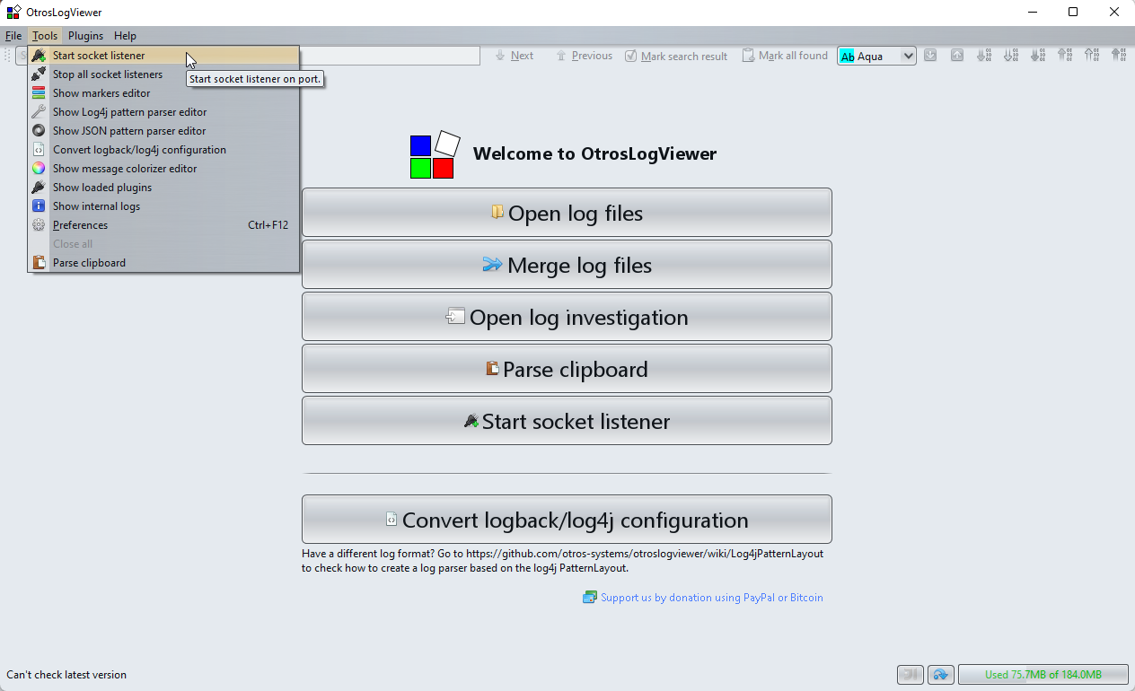 Open socket dialog