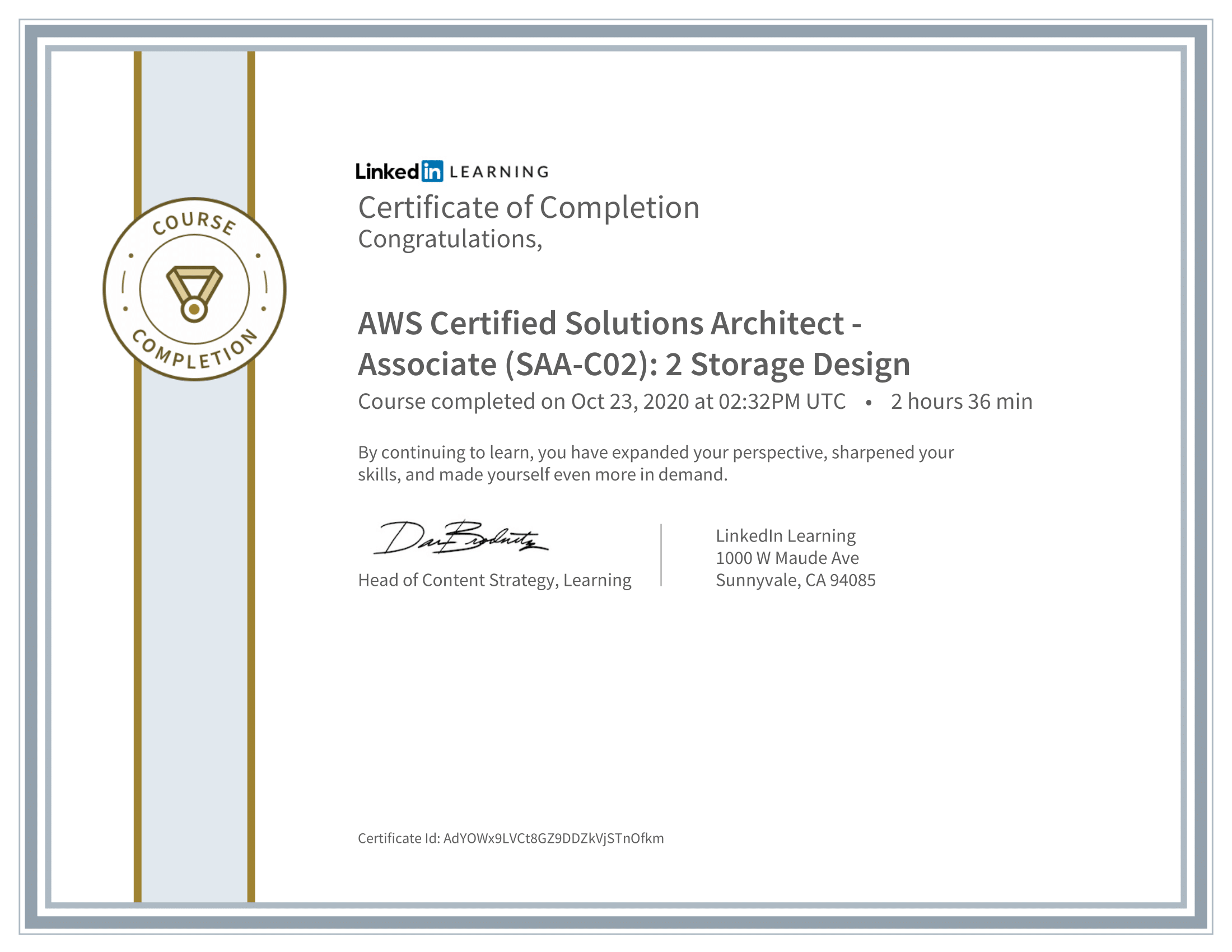 CertificateOfCompletion_AWS Certified Solutions Architect  Associate SAAC02 2 Storage Design-1.png