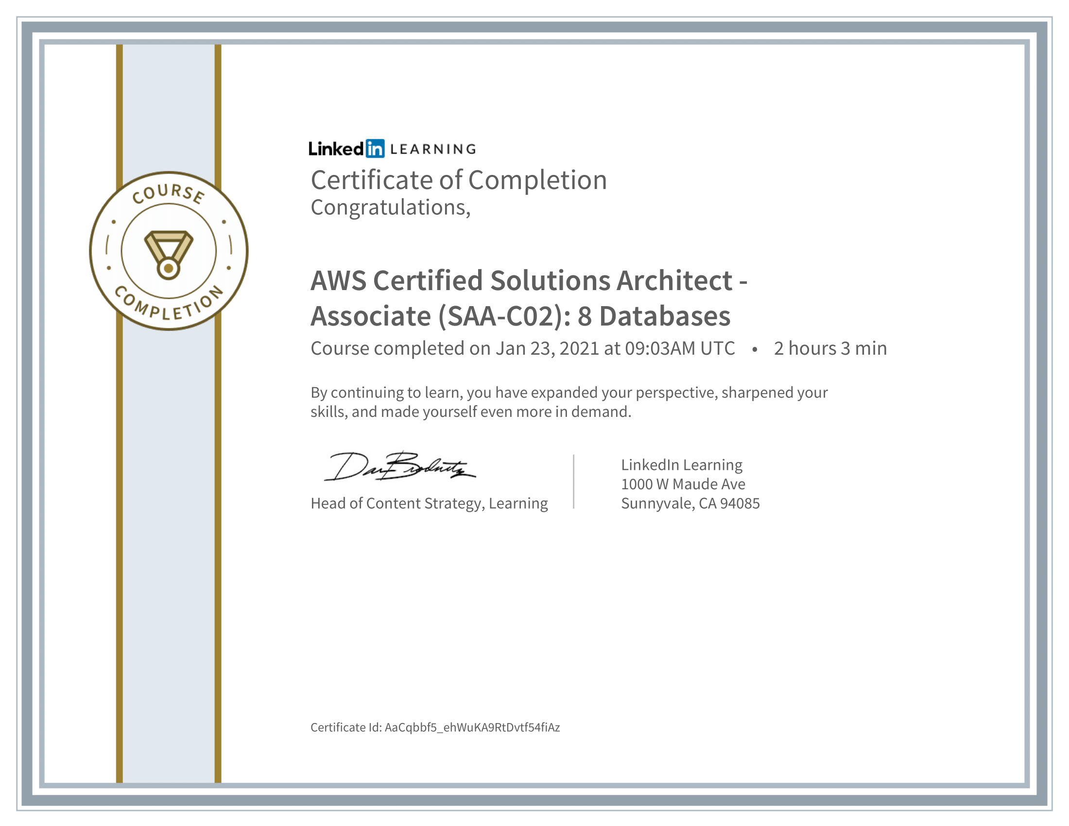 CertificateOfCompletion_AWS Certified Solutions Architect  Associate SAAC02 8 Databases-1.png