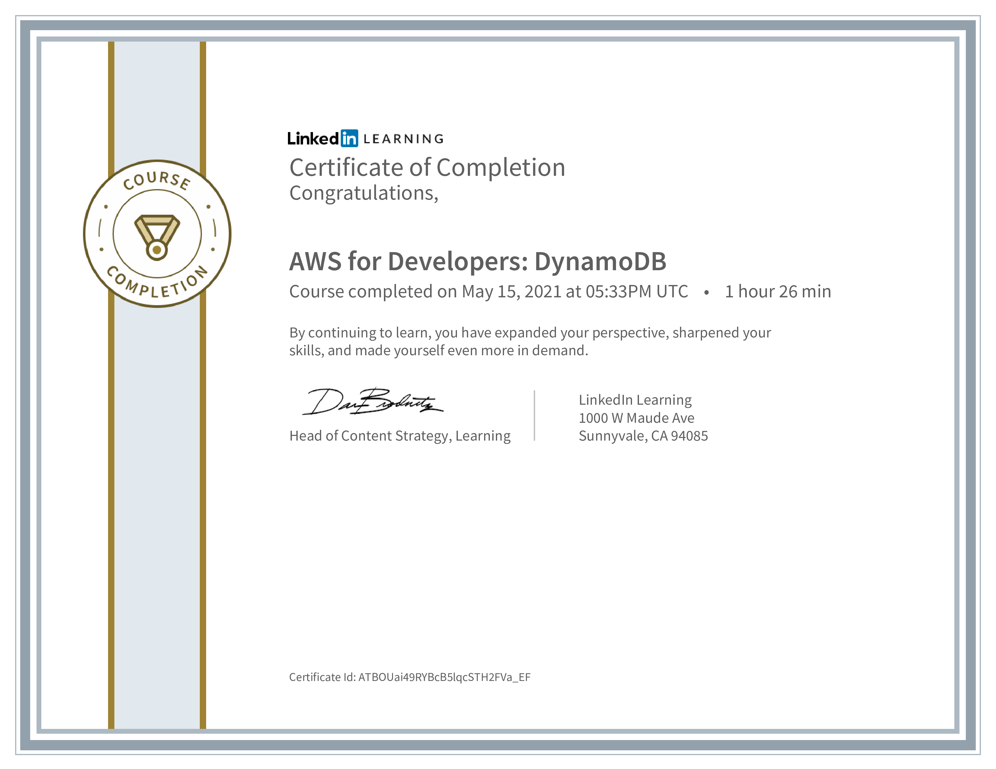 CertificateOfCompletion_AWS for Developers DynamoDB.png