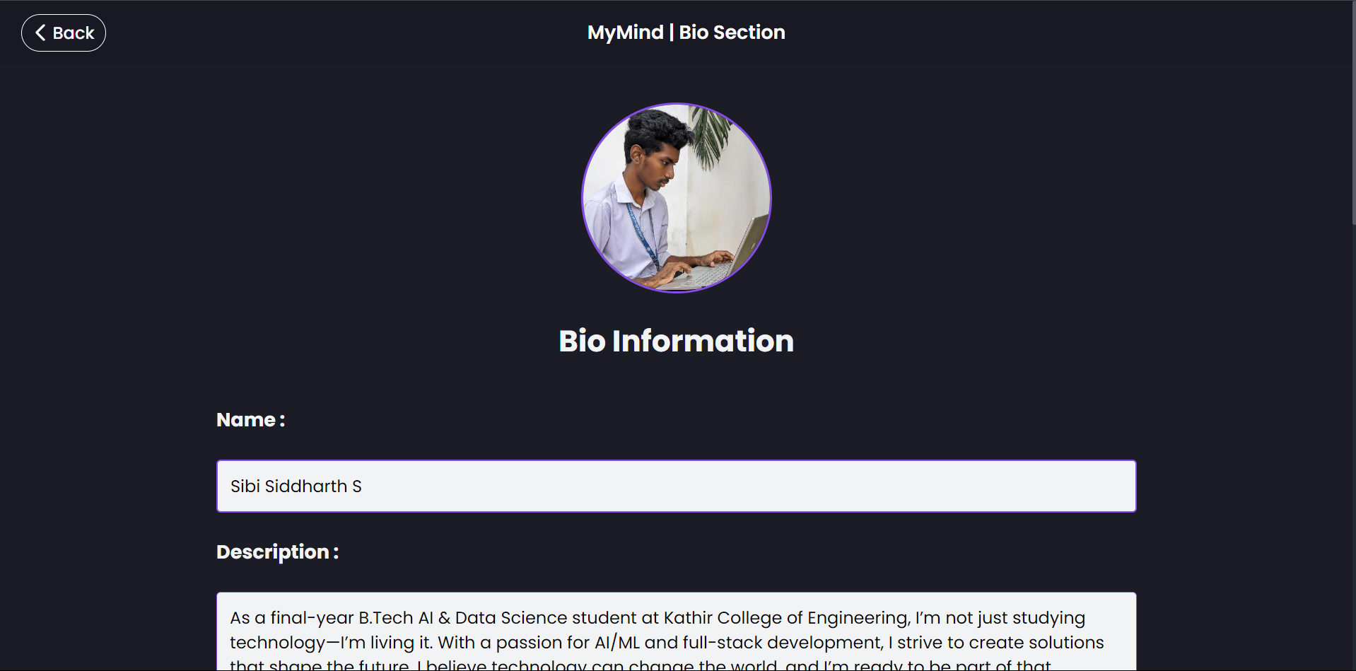 Bio Page-1 Sibi Siddharth S MyMind Portal.png