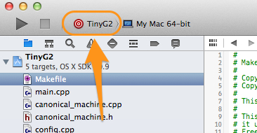 TinyG2 Scheme Selected in Xcode